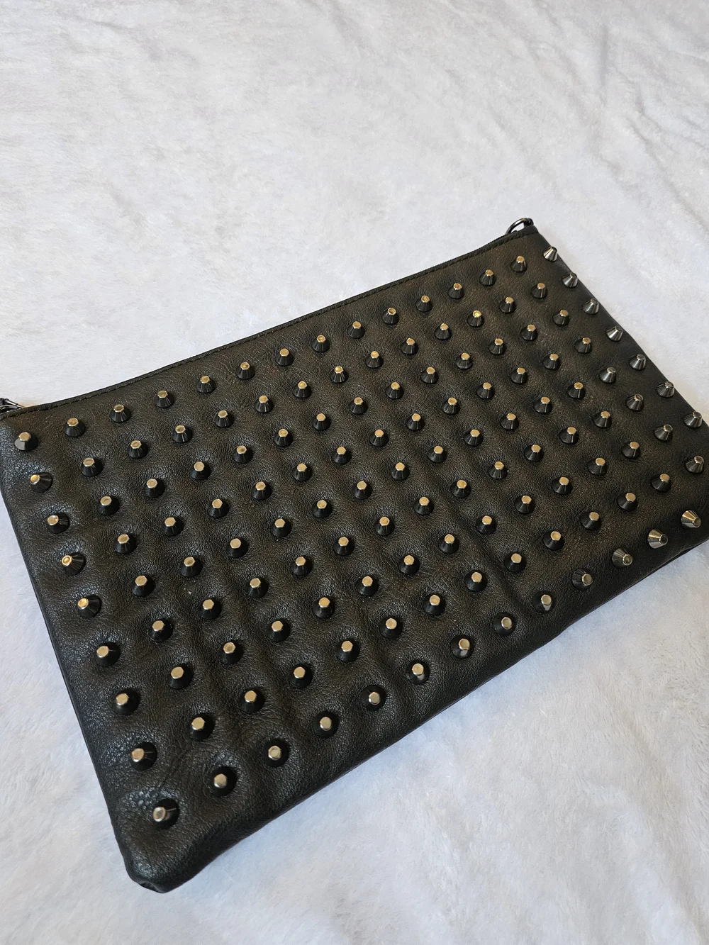 Studded Black Leather Clutch